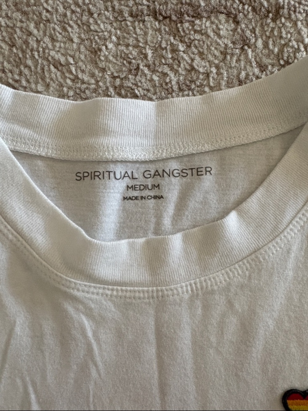 Spiritual Gangster White Cropped Tank with Rainbow Heart Patch - Picture 3 of 3